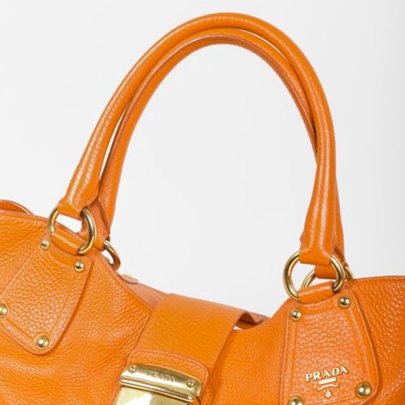 Prada Daino Push-Lock Orange Leather Tote - Picture 10 of 11